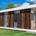Modern Detached House with Wooden Exterior Large Windows Green Lawn and Trees