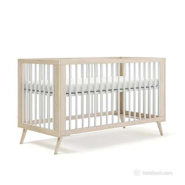 Modern Light Wood Baby Crib With Simple Design Safety Rails And Stable Legs 3d model 