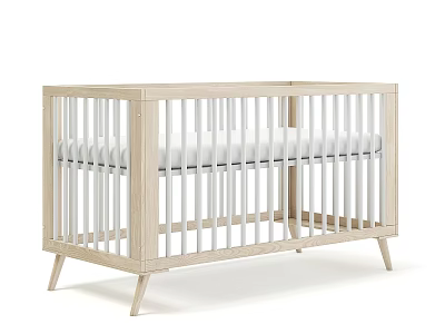 Modern Light Wood Baby Crib With Simple Design Safety Rails And Stable Legs 3d model