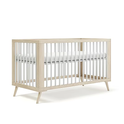 Modern Light Wood Baby Crib With Simple Design Safety Rails And Stable Legs 3d model
