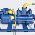 Industrial Pump Equipment With Blue Frame Yellow Pipes And Steel Base Structure For Industrial Use