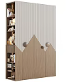 Modern Wooden Decorative Cabinet With Vertical Stripes Triangular Top Design And Circular Metal Handles