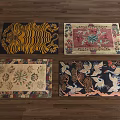 Assorted Decorative Square Rugs Featuring Tiger Floral Traditional Crane Patterns 3d model