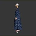 Traditional Blue Long Dress With White Patterns And Pink Spliced Top Long Sleeves