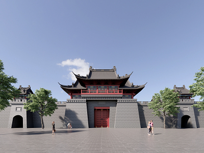 Chinese-style City Gate Tower 3d model