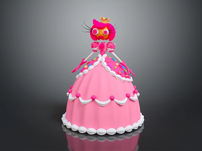 Pink Princess Woman in 3D Model with Crown Pink Dress and White Lace Decorations 3d model