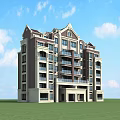 European Style Residential Building With Balconies Brown Beige Exterior Green Lawn And Blue Sky