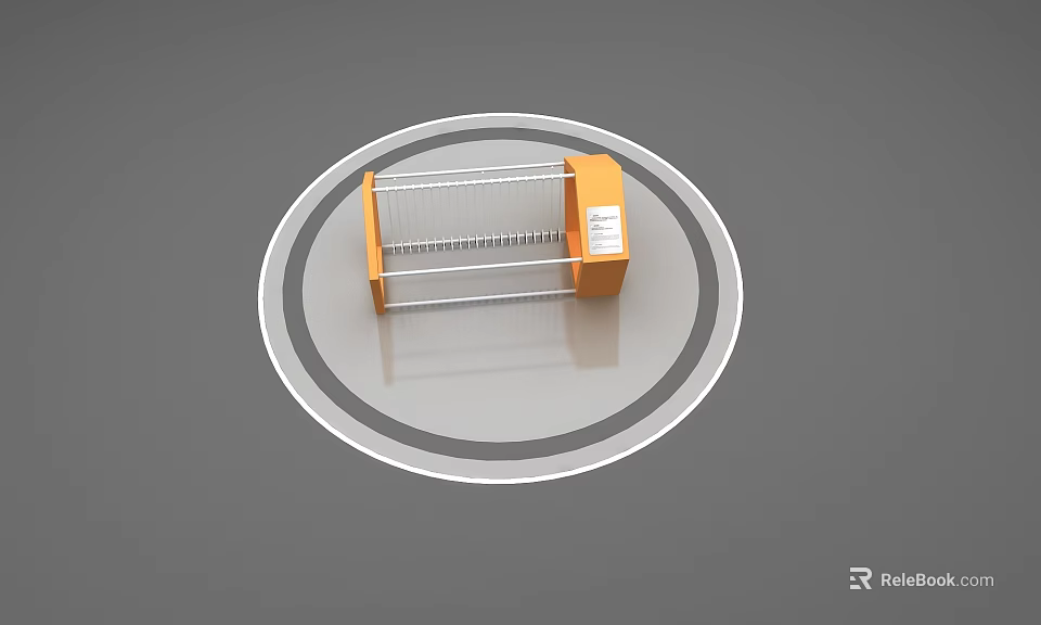 Orange Metal Storage Rack With Wire Shelves And Label Holder Design 3d model 