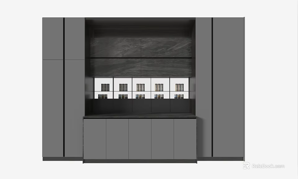 Modern Gray Kitchen Cabinets With Multiple Storage Compartments And Sleek Design 3d model 