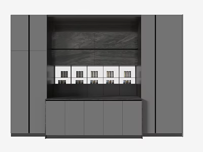 Modern Gray Kitchen Cabinets With Multiple Storage Compartments And Sleek Design 3d model
