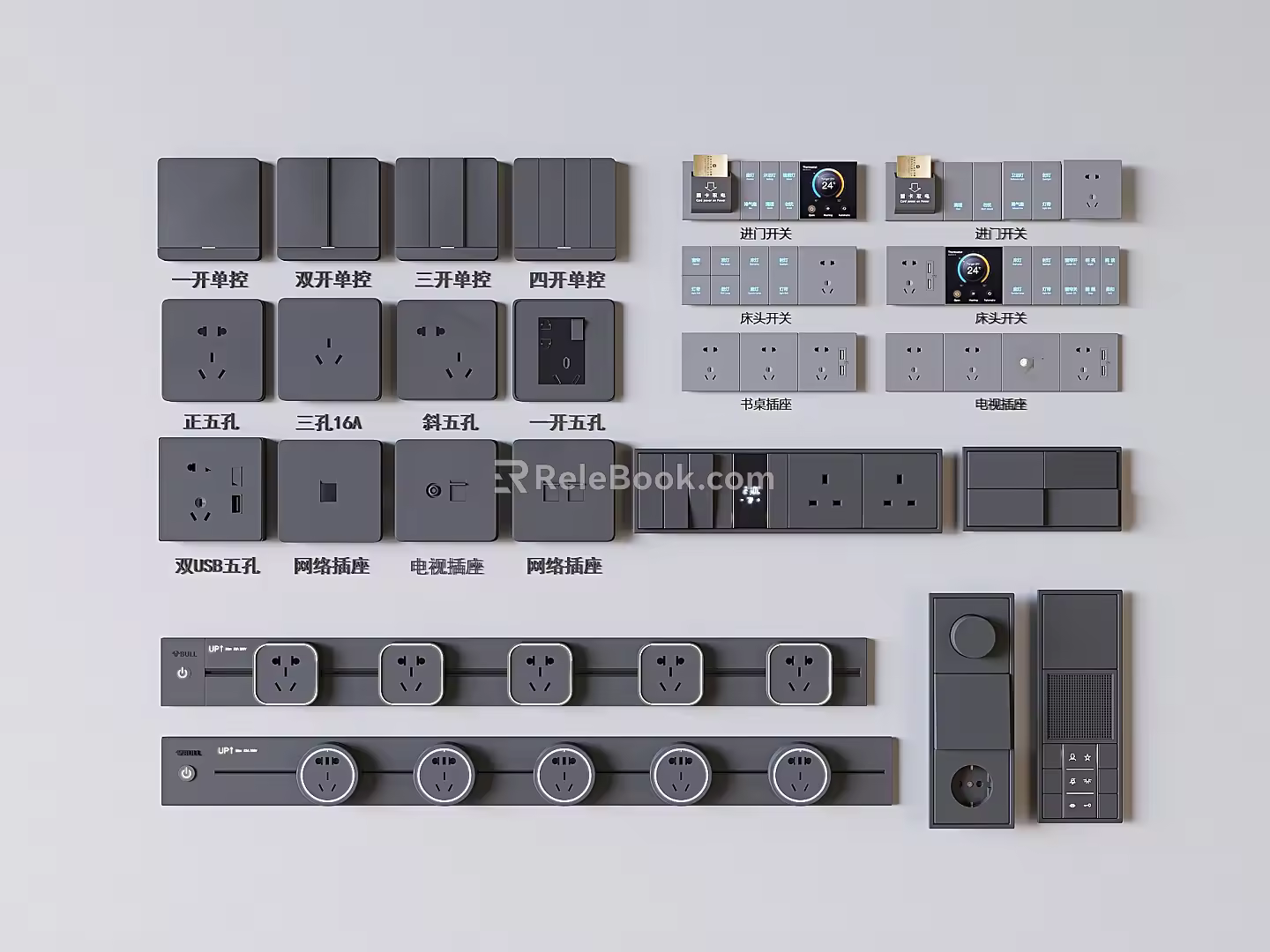 Switch Socket Network Panel Movable Rail Socket Plug-in Card TV Socket Door Bedside Switch 3d model