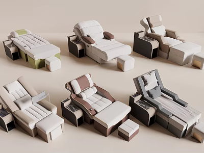 Comfortable Massage Beds with Various Designs Neutral Colors and Footrests for Relaxation and Spa Settings 3d model