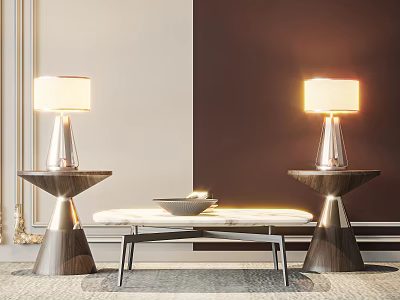 Elegant Modern Coffee Table With Marble Top And Table Lamps In Living Room 3d model