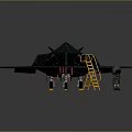 Military Stealth Aircraft Model With Yellow Ladder Black Body And Small Helmeted Figure