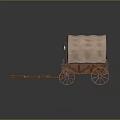 Vintage Wooden Covered Wagon With Large Wheels And Canvas Top