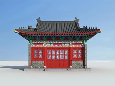 Traditional Chinese Ancient Architecture With Red Doors Black Roof And Colorful Decorations 3d model