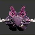 Cute Game Movie Character With Purple Hair Pink Bow Purple Dress White Gloves Striped Socks