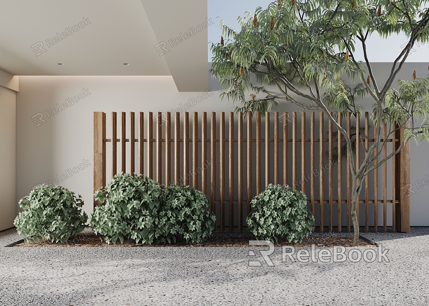 Outdoor courtyard fence small tree plant ball model