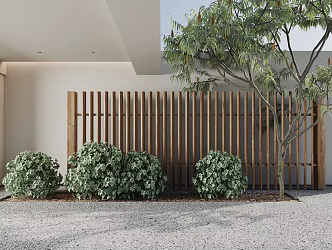 Outdoor courtyard fence small tree plant ball 3d model