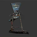 Vintage Old Rusty Blue Metal Machine With Wheel And Rusty Base 3d model