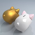 White And Golden Cute Piggy Bank Decorative Ornament Set For Home Decoration