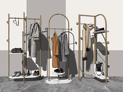 Modern Metal Floor Standing Clothes Rack with Coat Scarf and Shoes Storage Design 3d model