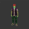 Man With Yellow Black Hair Wearing Dark Vest Light Shirt Blue Jeans Dark Shoes