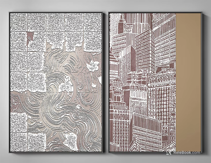 Abstract Wall Art Paintings With Geometric Patterns And Architectural Designs 3d model