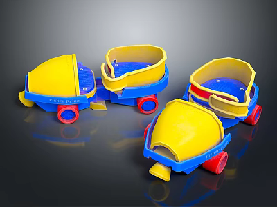 Colorful Plastic Toy Cars With Yellow Blue Bodies And Red Wheels For Kids Playtime Fun 3d model
