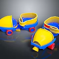 Colorful Plastic Toy Cars With Yellow Blue Bodies And Red Wheels For Kids Playtime Fun