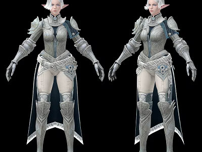 Fantasy Game and Movie Character Elf Warrior in Silver Blue Detailed Armor 3d model