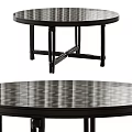 Round Dining Table With Black Legs And Patterned Glass Top 3d model