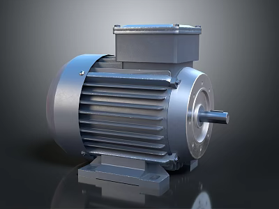Industrial Electric Motor With Metal Housing Cooling Fins And Base Mount 3d model