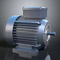 Industrial Electric Motor With Metal Housing Cooling Fins And Base Mount