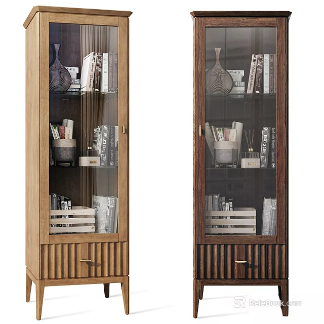 Modern Wooden Cabinet with Glass Doors Drawers and Decorative Display Storage 3d model 