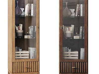 Modern Wooden Cabinet with Glass Doors Drawers and Decorative Display Storage 3d model