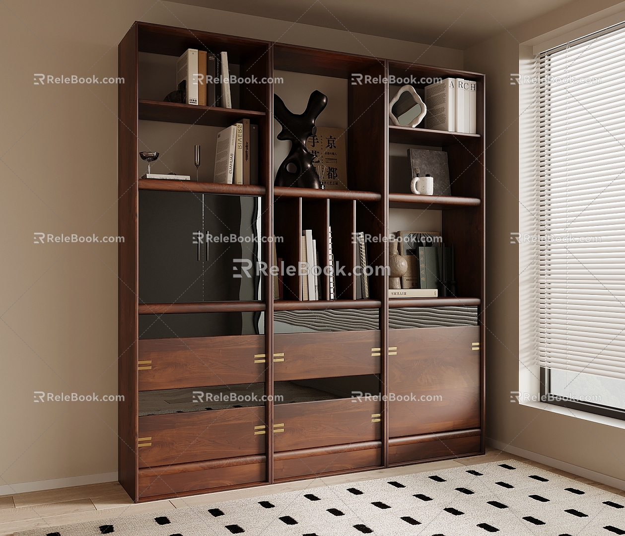 04 Bookshelf Antique Bookcase Storage Cabinet 3d model