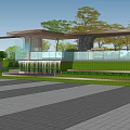 Modern Pergola Design With Green Plants Lawn And Trees In Outdoor Space