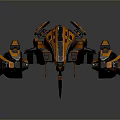 Futuristic Orange And Green Spaceship With Sleek Design And Glowing Accents