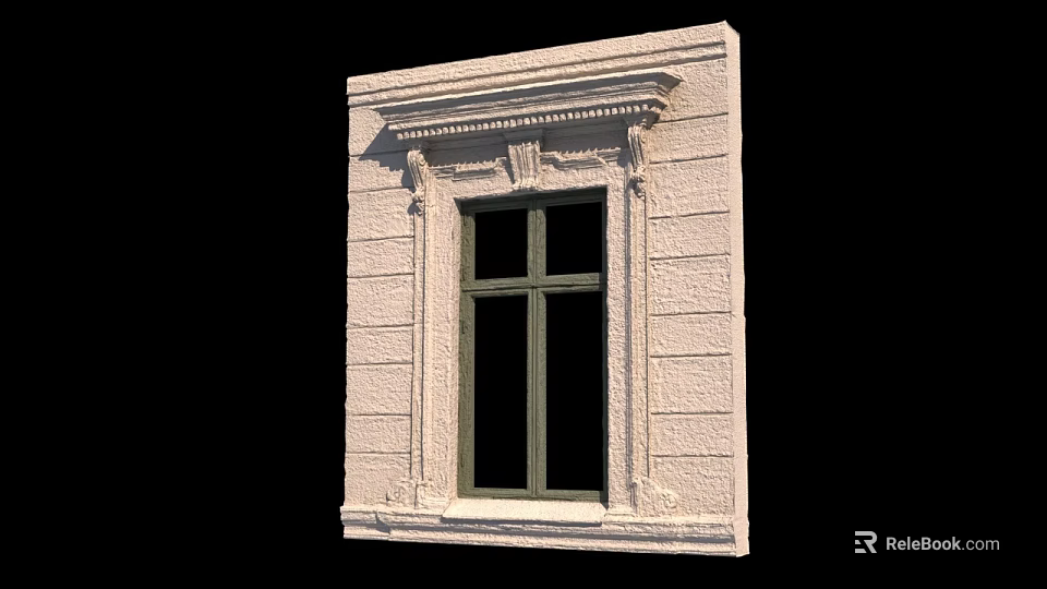 White Textured Building Exterior Wall With Ornate Window Frame And Classical Design 3d model 
