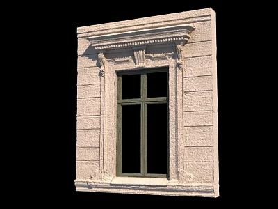 White Textured Building Exterior Wall With Ornate Window Frame And Classical Design 3d model
