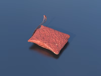 Red Leather Small Pouch With Intricate Carved Pattern And Square Shape Design 3d model