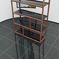 Multi Tiered Glass Shelf Unit With Brown Frame For Indoor Storage 3d model