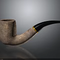 Wooden Smoking Pipe With Textured Surface Black Stem And Gold Accent
