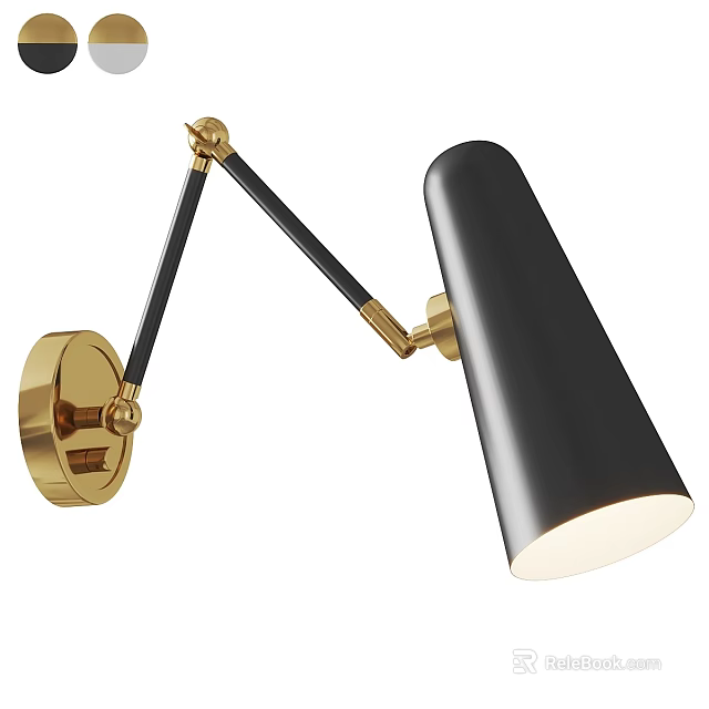 Modern Adjustable Wall Lamp With Brass Arm And Black Shade 3d model