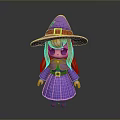 Cute Game Movie Character Witch With Purple Hat Orange Hair Purple Robe And Red Shoes