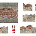 Distressed Brick Wall Textures With Peeling Plaster And Various Damaged Sections 3d model