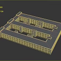Modern Multi Story Rectangular Building 3D Model With Flat Roof Courtyard And Windows