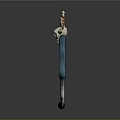 Decorative Weapon With Skull Head Blue Handle And Red Accent Details