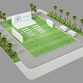 Outdoor Event Space Layout With Green Lawn Arranged Seats Palm Trees And Large Screen
